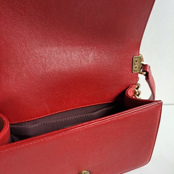 Chanel Boy Bag Goat Hair Small Flap Red Crossbody Bag - Picture 12 of 16
